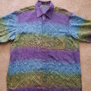 Allure Silk Hawaiian Camp Shirt Men's XL Ombre Batik Short Sleeve Button Up